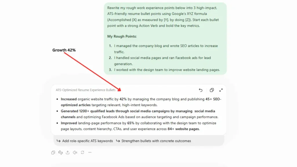 ChatGPT output converting normal job duties into ATS resume bullet points