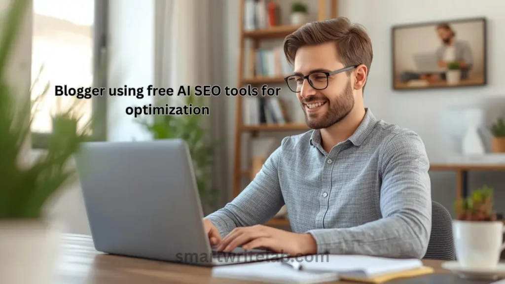 Blogger using free AI SEO tools for optimization