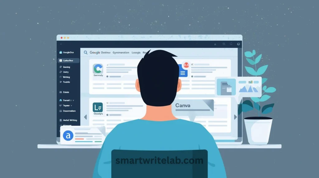 Student using writing tools