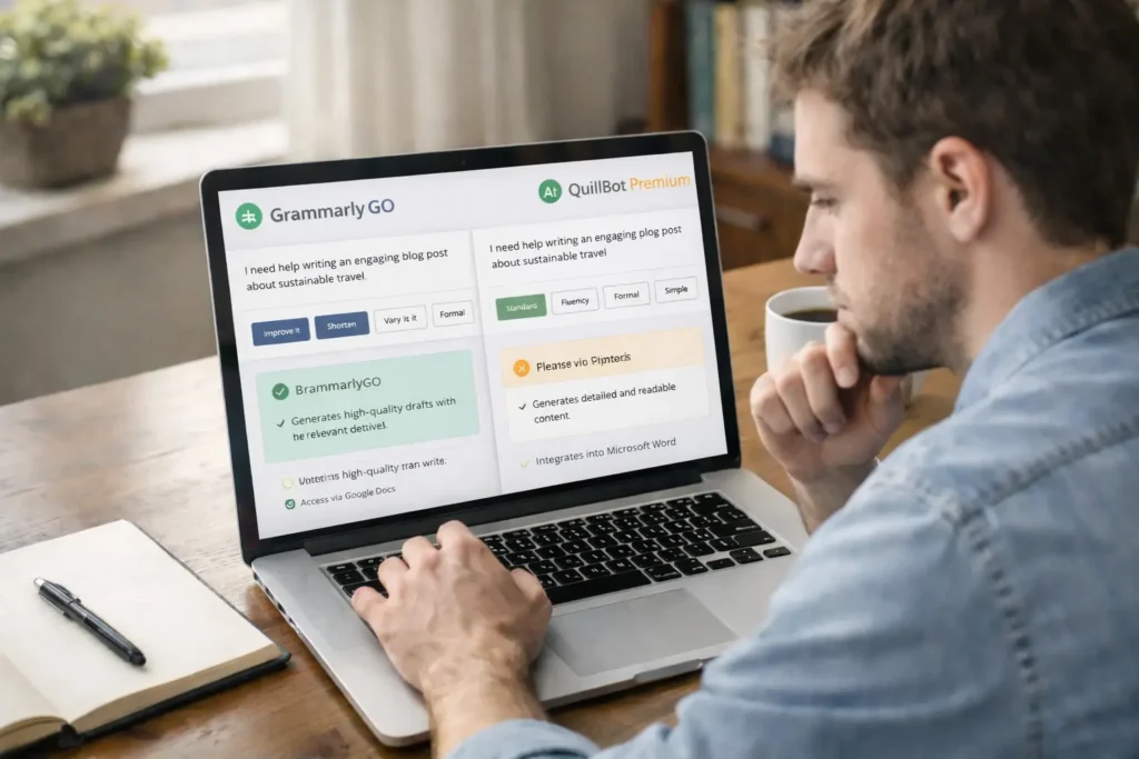 Choosing between Grammarly and QuillBot writing tools
