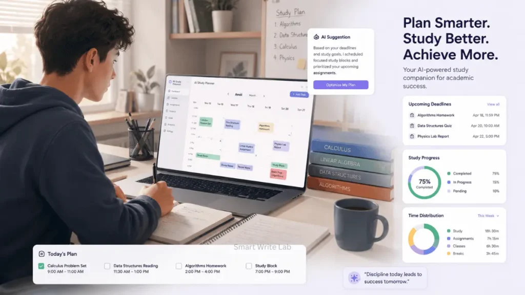 Student organizing assignments and study schedule using an AI planner