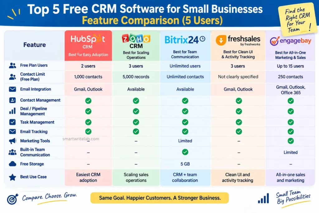 Free CRM Software Feature Comparsion